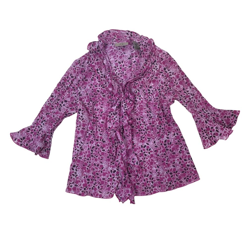 Vintage i.e. Silk Blouse Womens 6 Pink Floral Tie Neck Bell Sleeve Y2K Top
